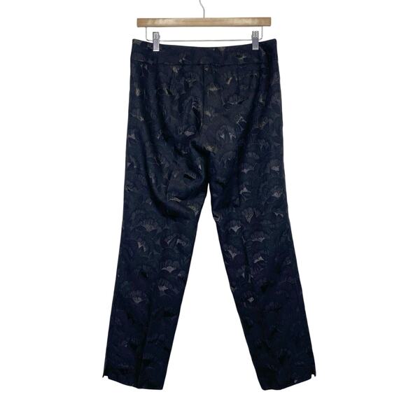 TRINA TURK Black Floral Jacquard Pants Sz 4 Ankle Straight Leg Shimmer Luxury - Picture 5 of 8